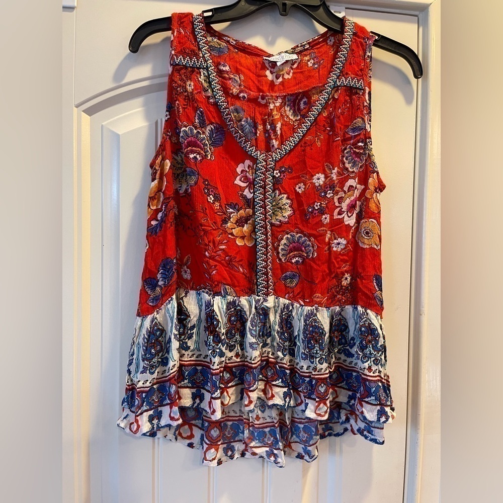 Patrons of Peace, Bohemian style womens blouse. Size M, sleeveless, embroidery